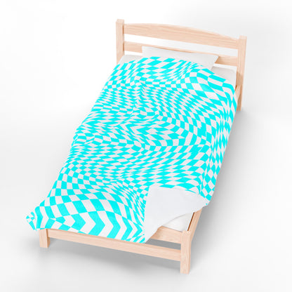 Velveteen Plush Blanket (Turquoise pixels)