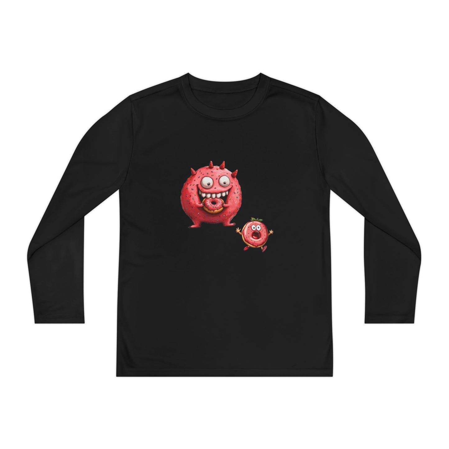 Youth Long Sleeve Competitor Tee (Donut Monster eating Donut)