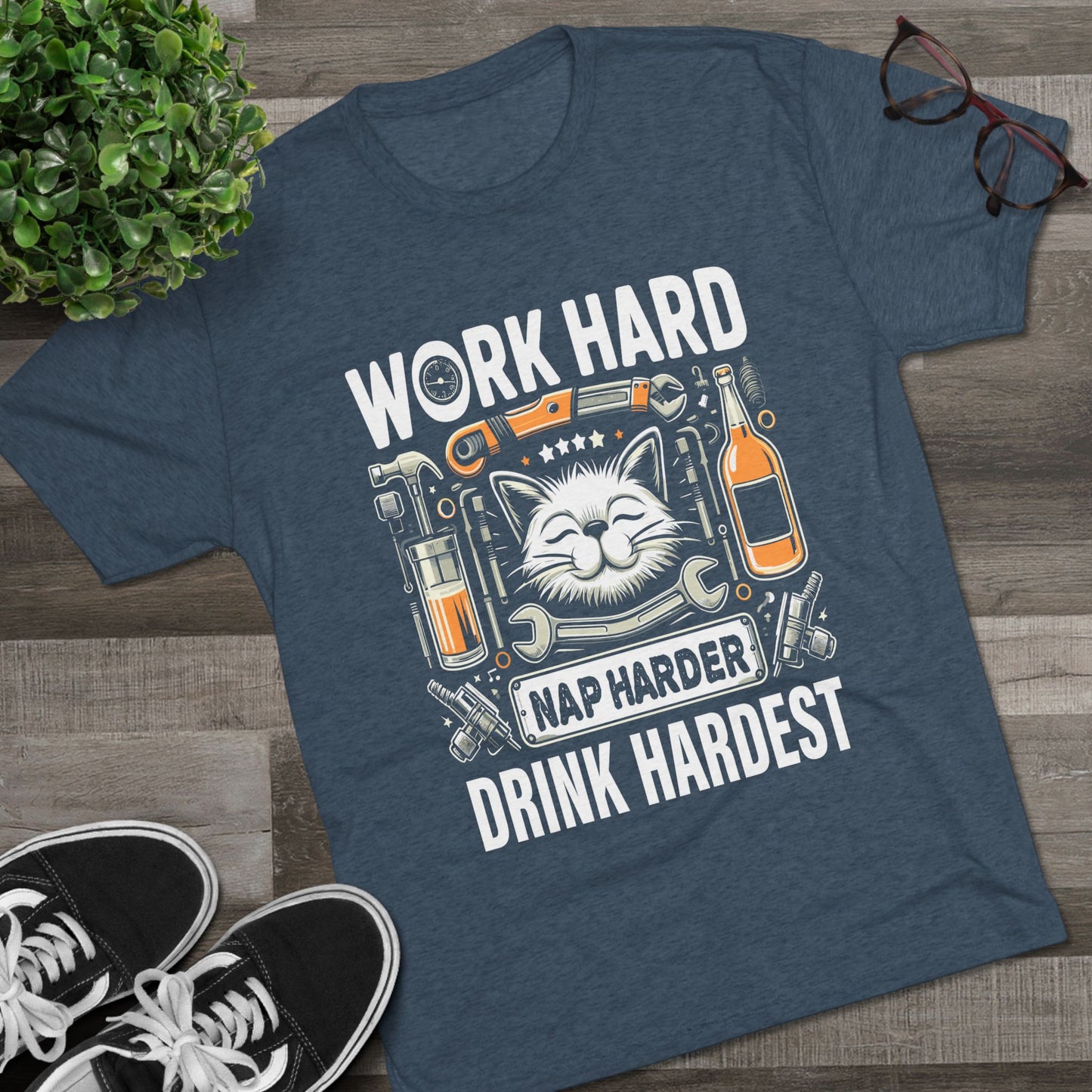 Unisex Tri-Blend Crew Tee (Work, Nap & Drink Hard)