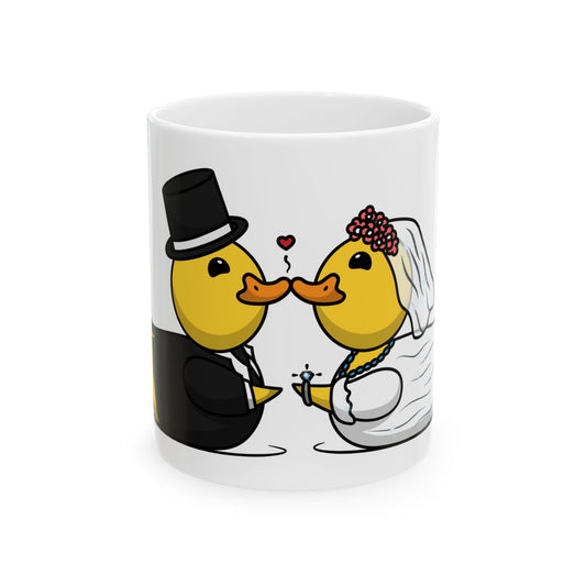 White Ceramic Mug 11oz & 15oz (Wedding Ducks)