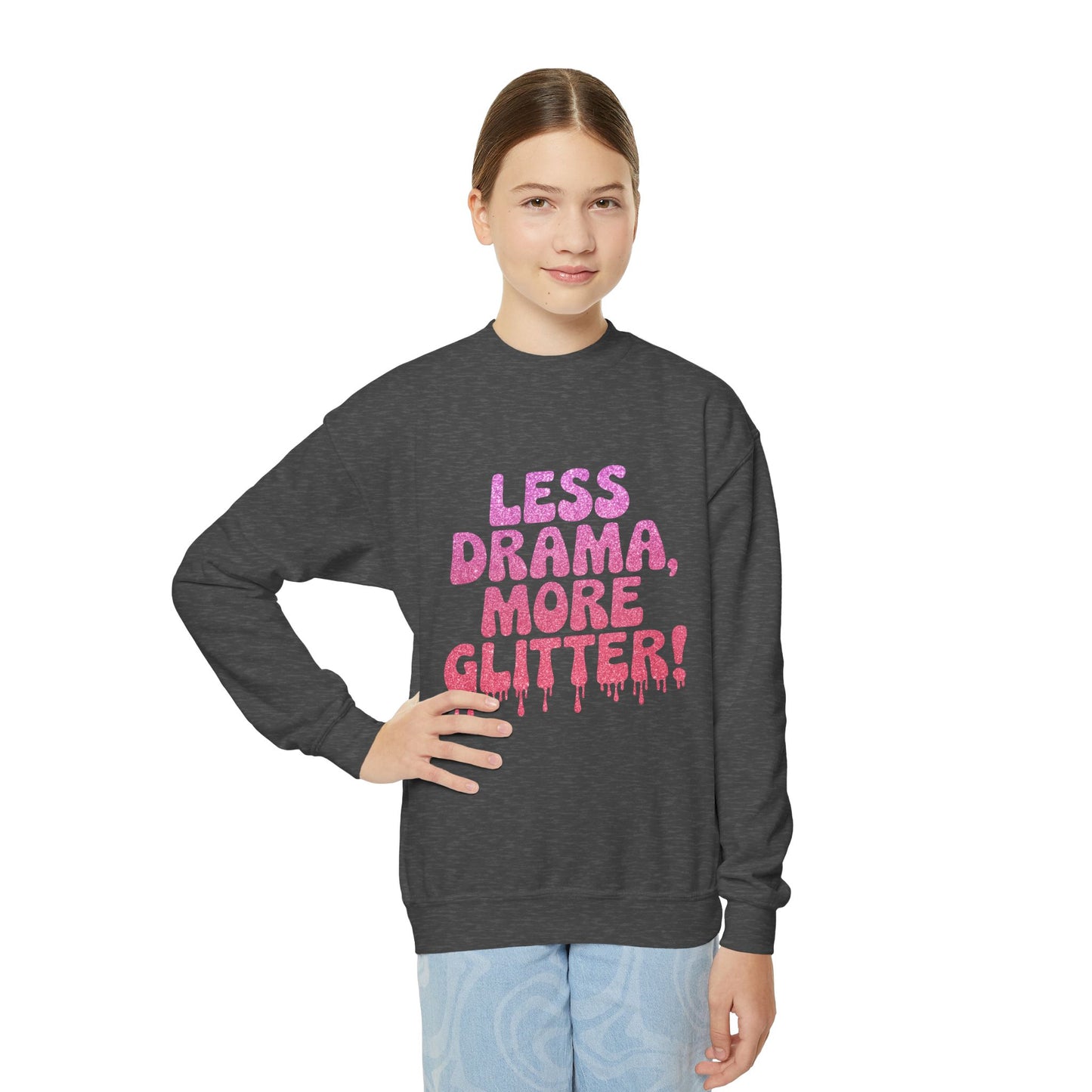 Youth Crewneck Sweatshirt (Less Drama, More Glitter)