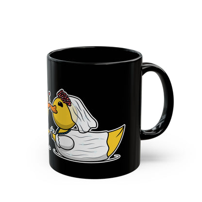 Black Ceramic Mug – Cute Bride & Groom Love Gift 11oz & 15oz (Wedding Ducks)
