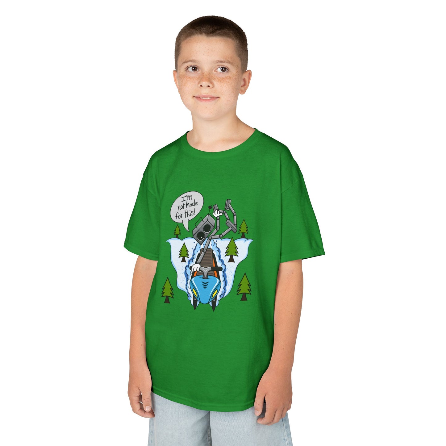 Kids Heavy Cotton T-Shirt (I'm not made for this - Snowmobiler)