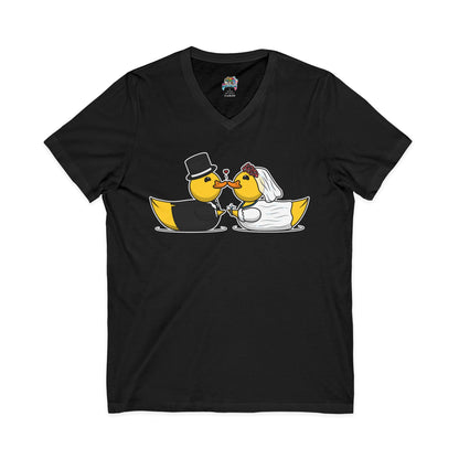 V-Neck Tee — Cute Bride & Groom Duck Couple Shirt (Wedding Ducks)