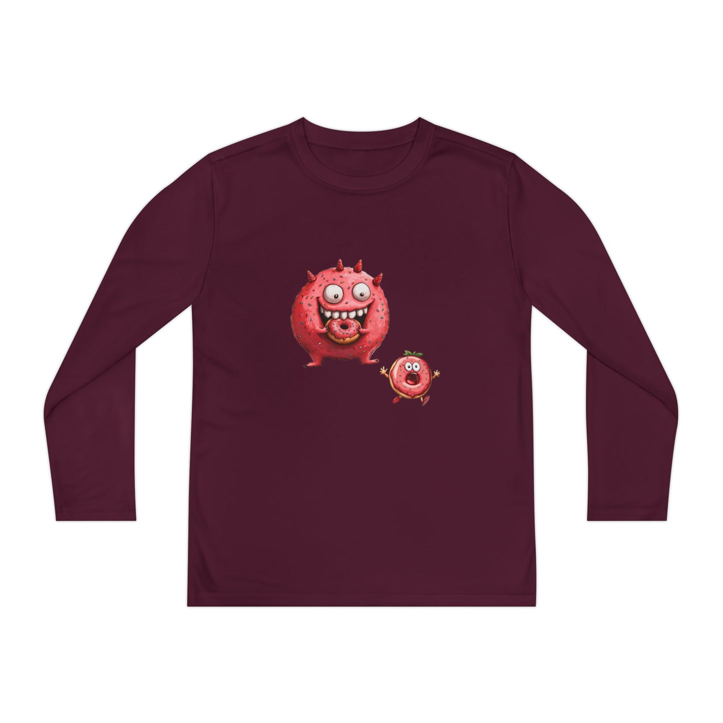 Youth Long Sleeve Competitor Tee (Donut Monster eating Donut)