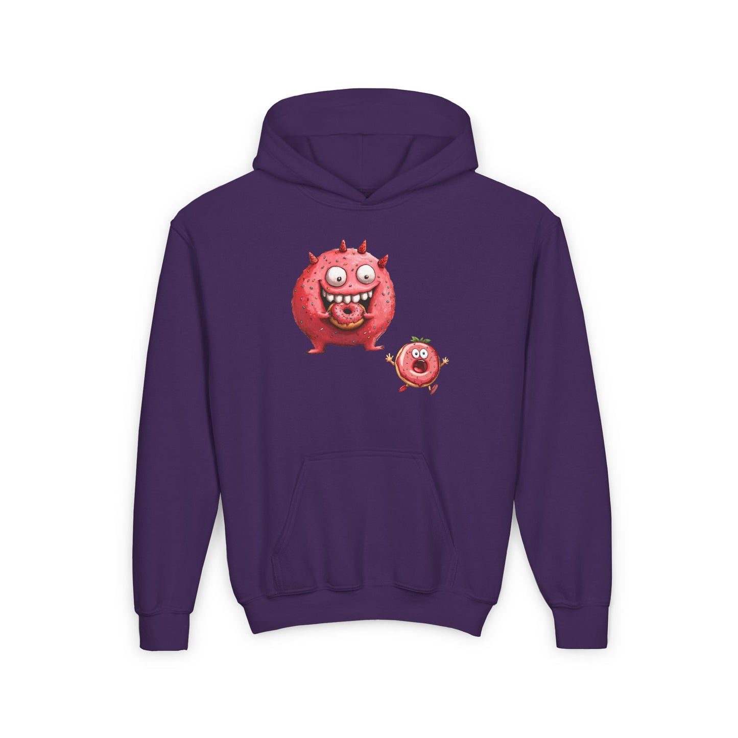 Youth Heavy Blend Hooded Sweatshirt (Donut Monster eating Donut)