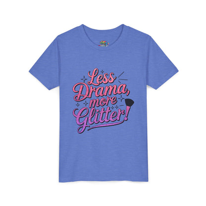 Youth Short Sleeve Tee (Less Drama, More Glitter) Fun T-shirt for Kids