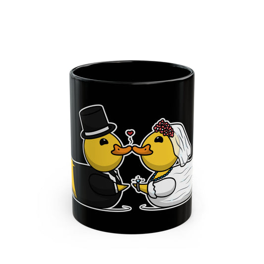 Black Ceramic Mug – Cute Bride & Groom Love Gift 11oz & 15oz (Wedding Ducks)
