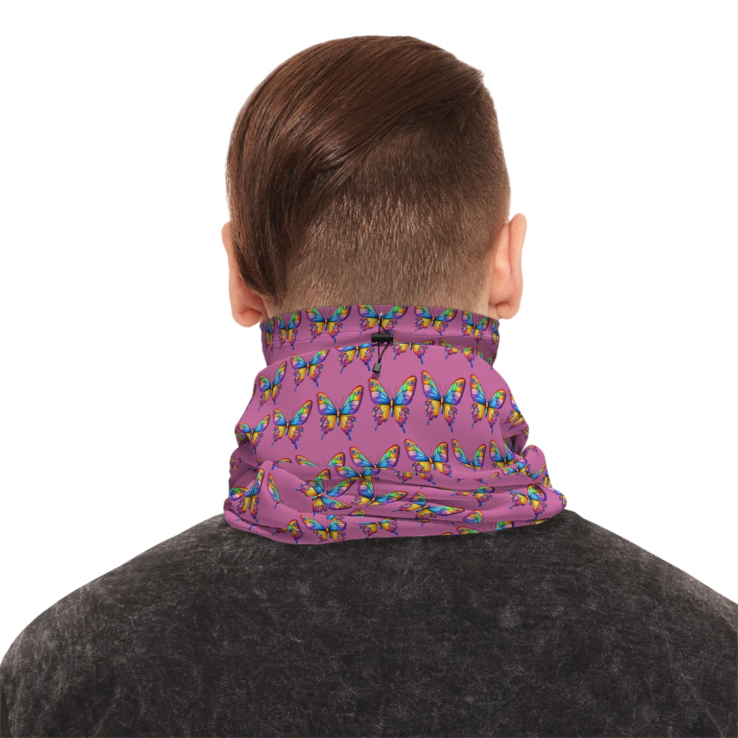 Winter Neck Gaiter With Drawstring (Colorful Butterfly)