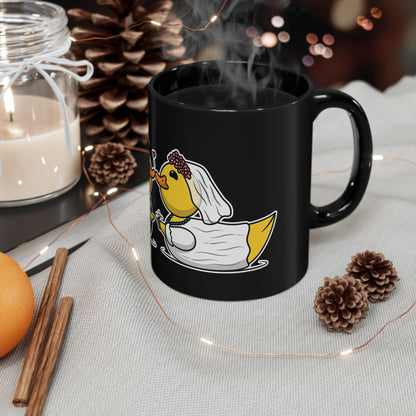 Black Ceramic Mug – Cute Bride & Groom Love Gift 11oz & 15oz (Wedding Ducks)