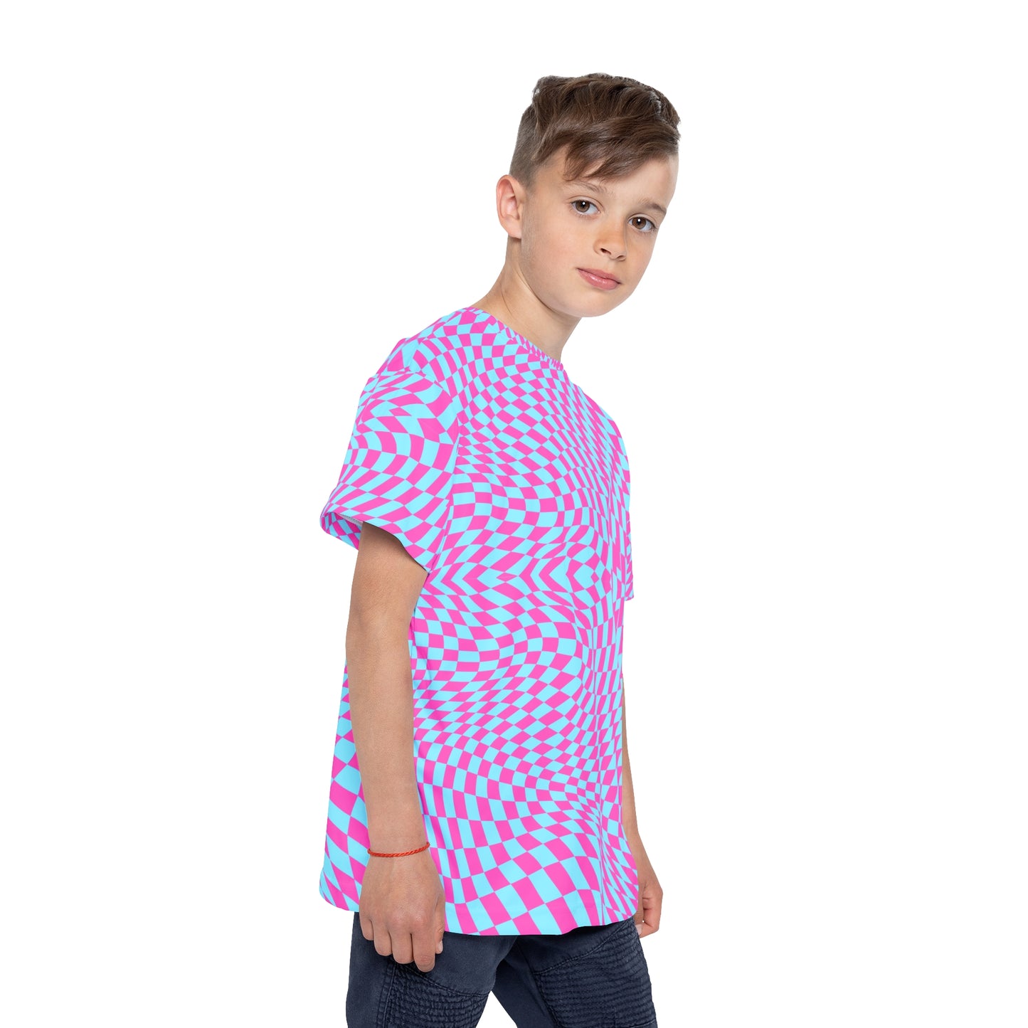 Kids Sports Jersey (Aqua-Pink Pixels)