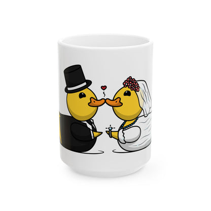 White Ceramic Mug 11oz & 15oz (Wedding Ducks)
