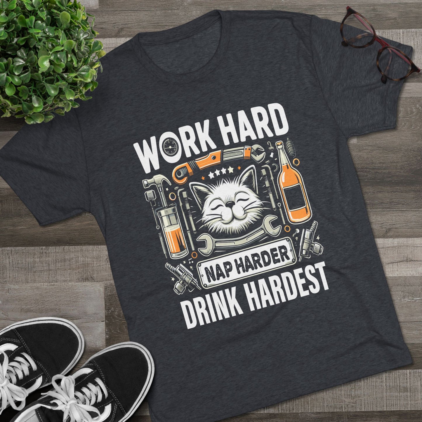 Unisex Tri-Blend Crew Tee (Work, Nap & Drink Hard)