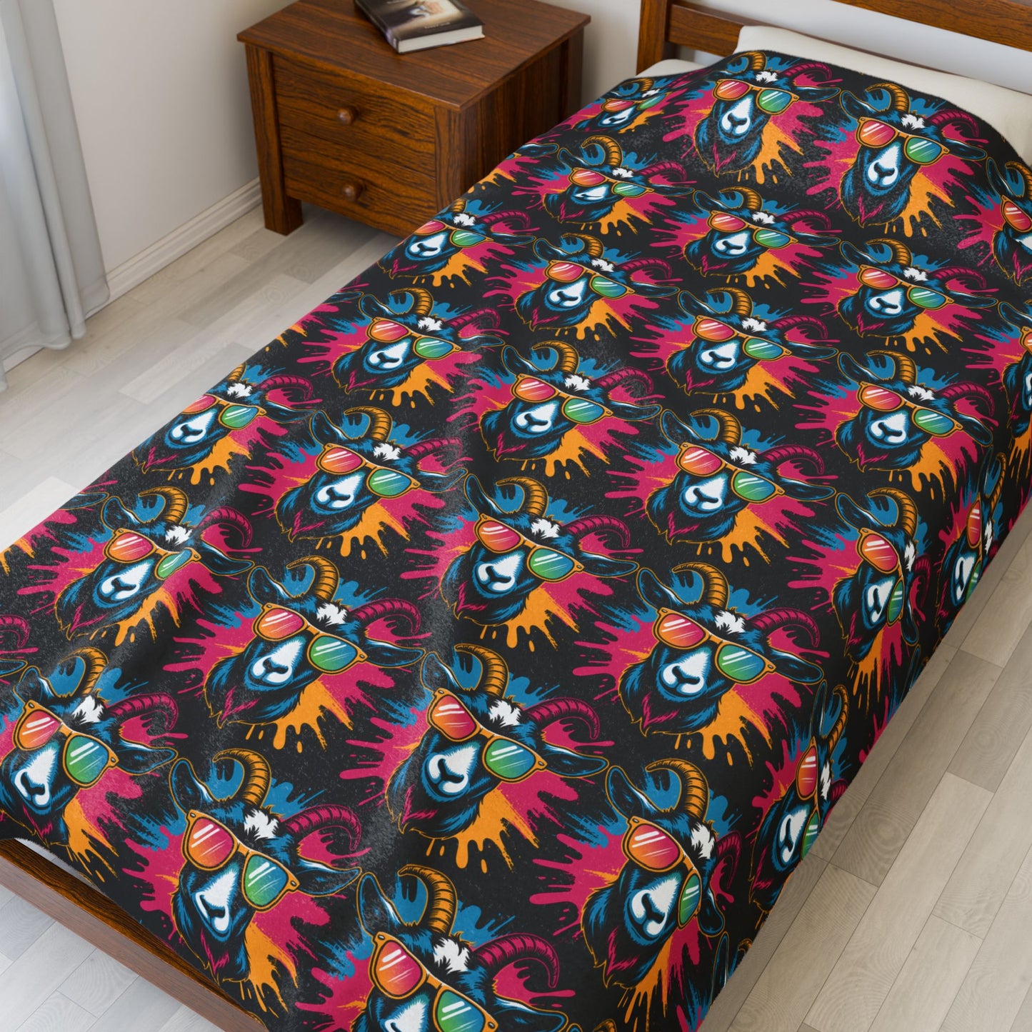 Velveteen Plush Blanket (Colorful Goat)