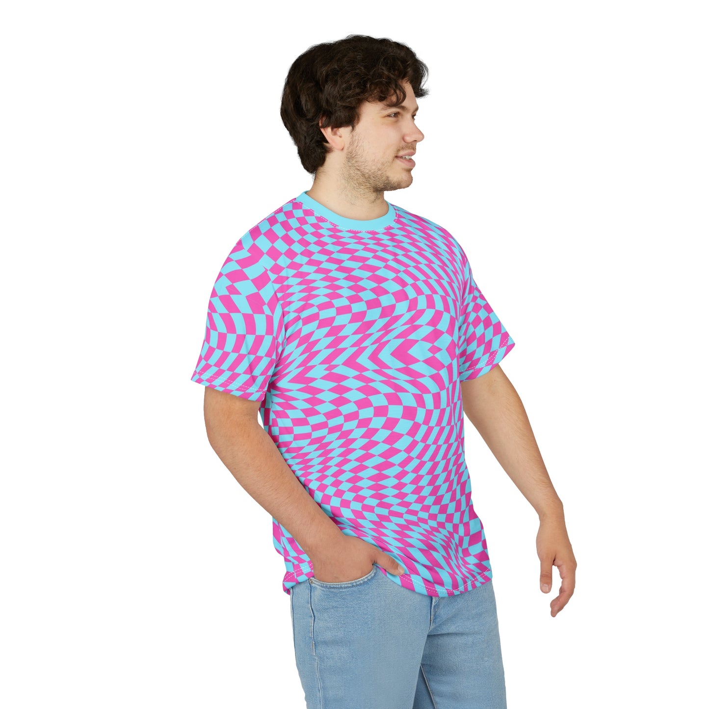 Unisex Cut & Sew Tee (Aqua-Pink Pixels)