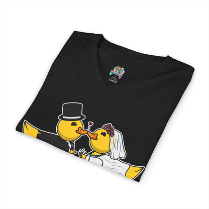 V-Neck Tee — Cute Bride & Groom Duck Couple Shirt (Wedding Ducks)