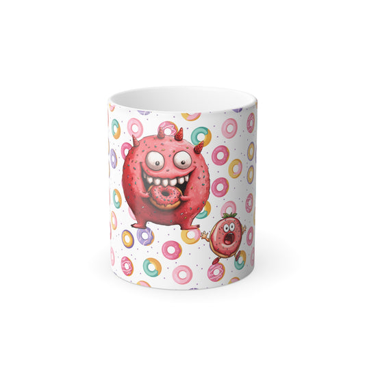 Color Morphing Mug, 11oz (Donut Monster eating Donut)