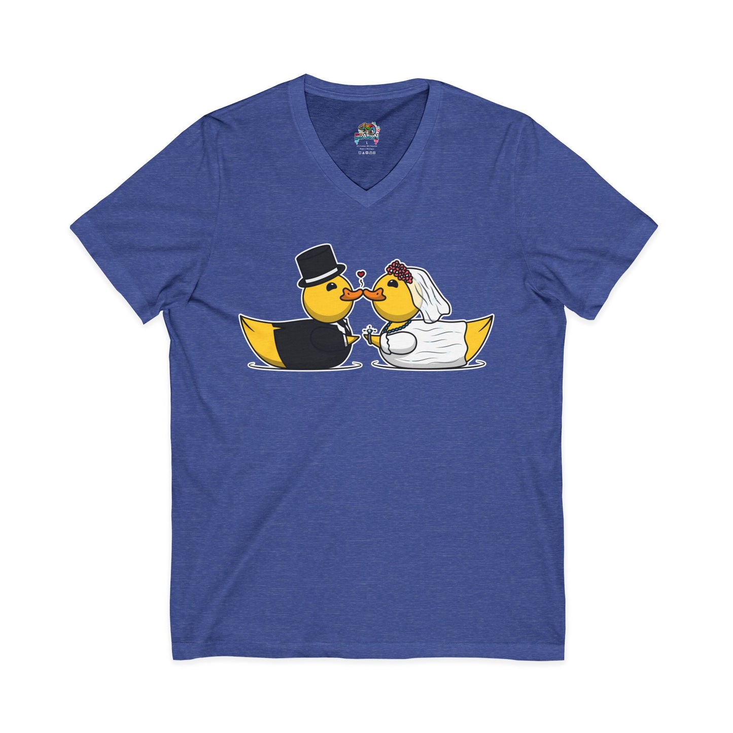 V-Neck Tee — Cute Bride & Groom Duck Couple Shirt (Wedding Ducks)