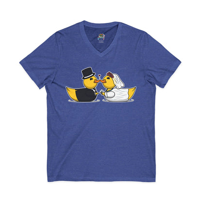 V-Neck Tee — Cute Bride & Groom Duck Couple Shirt (Wedding Ducks)