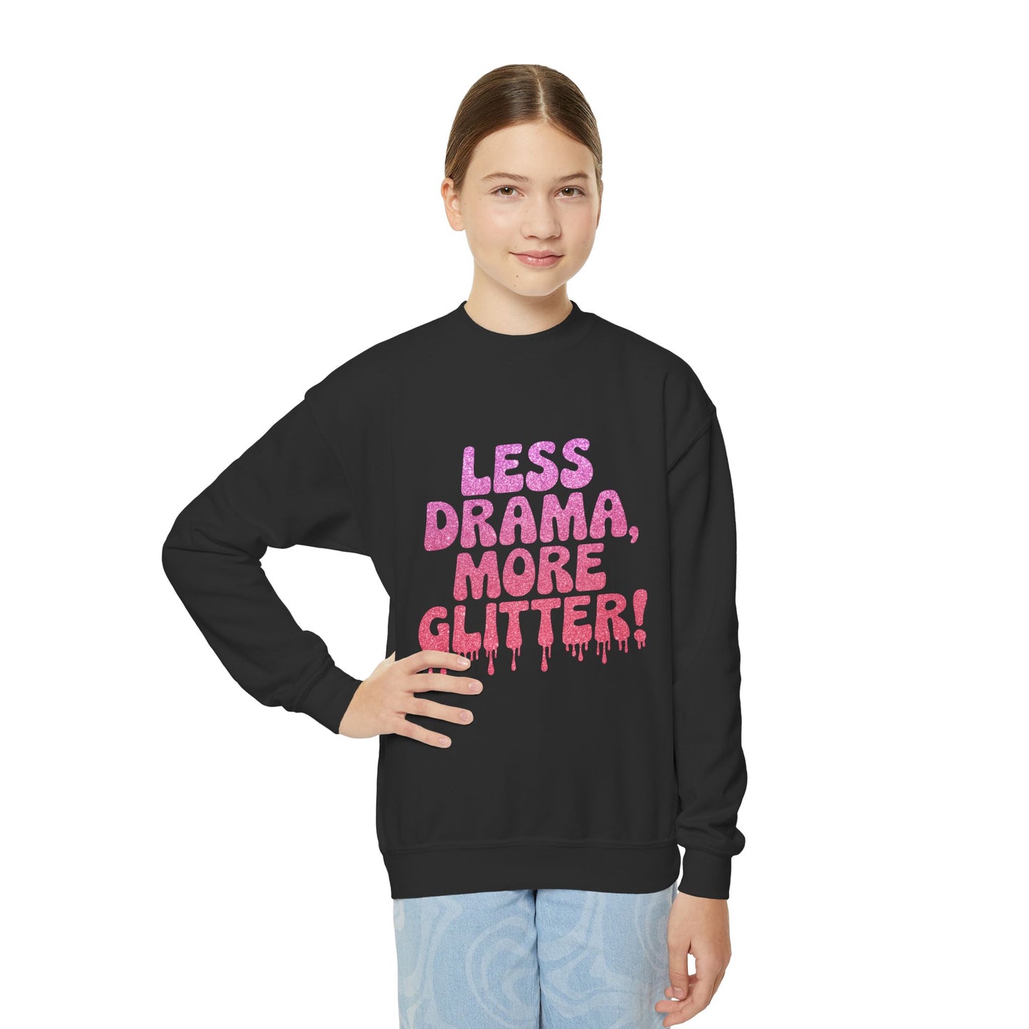 Youth Crewneck Sweatshirt (Less Drama, More Glitter)