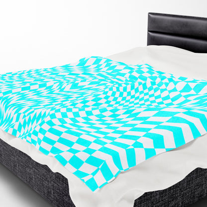 Velveteen Plush Blanket (Turquoise pixels)