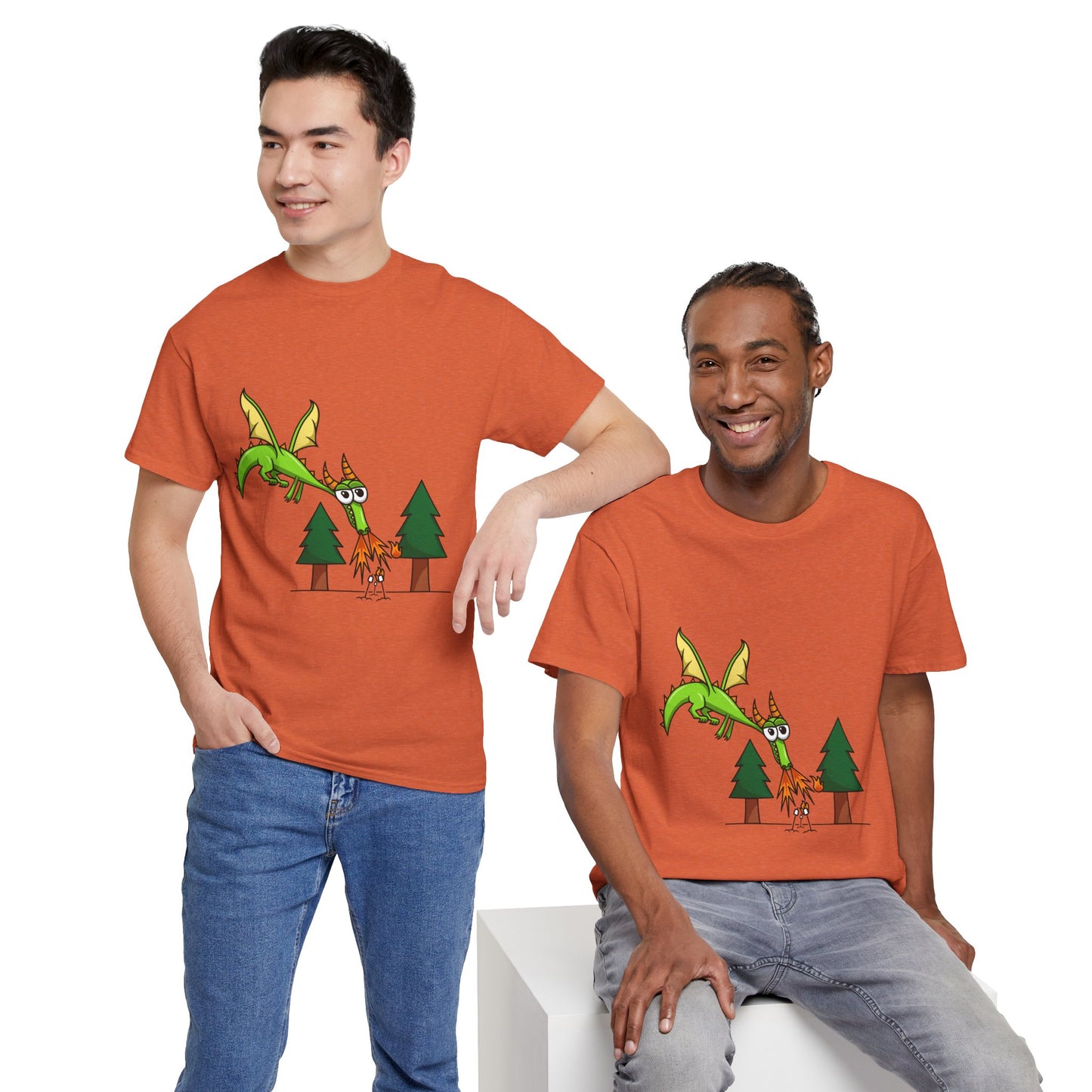 Unisex Heavy Cotton Tee (Flaming Dragon)