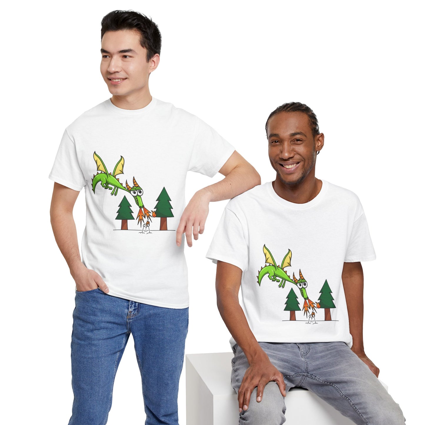 Unisex Heavy Cotton Tee (Flaming Dragon)