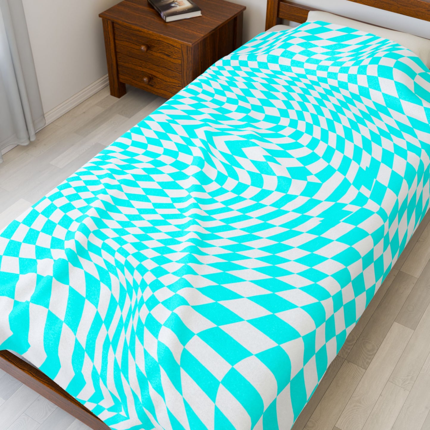 Velveteen Plush Blanket (Turquoise pixels)