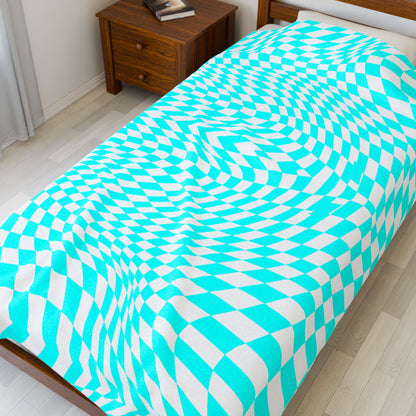 Velveteen Plush Blanket (Turquoise pixels)
