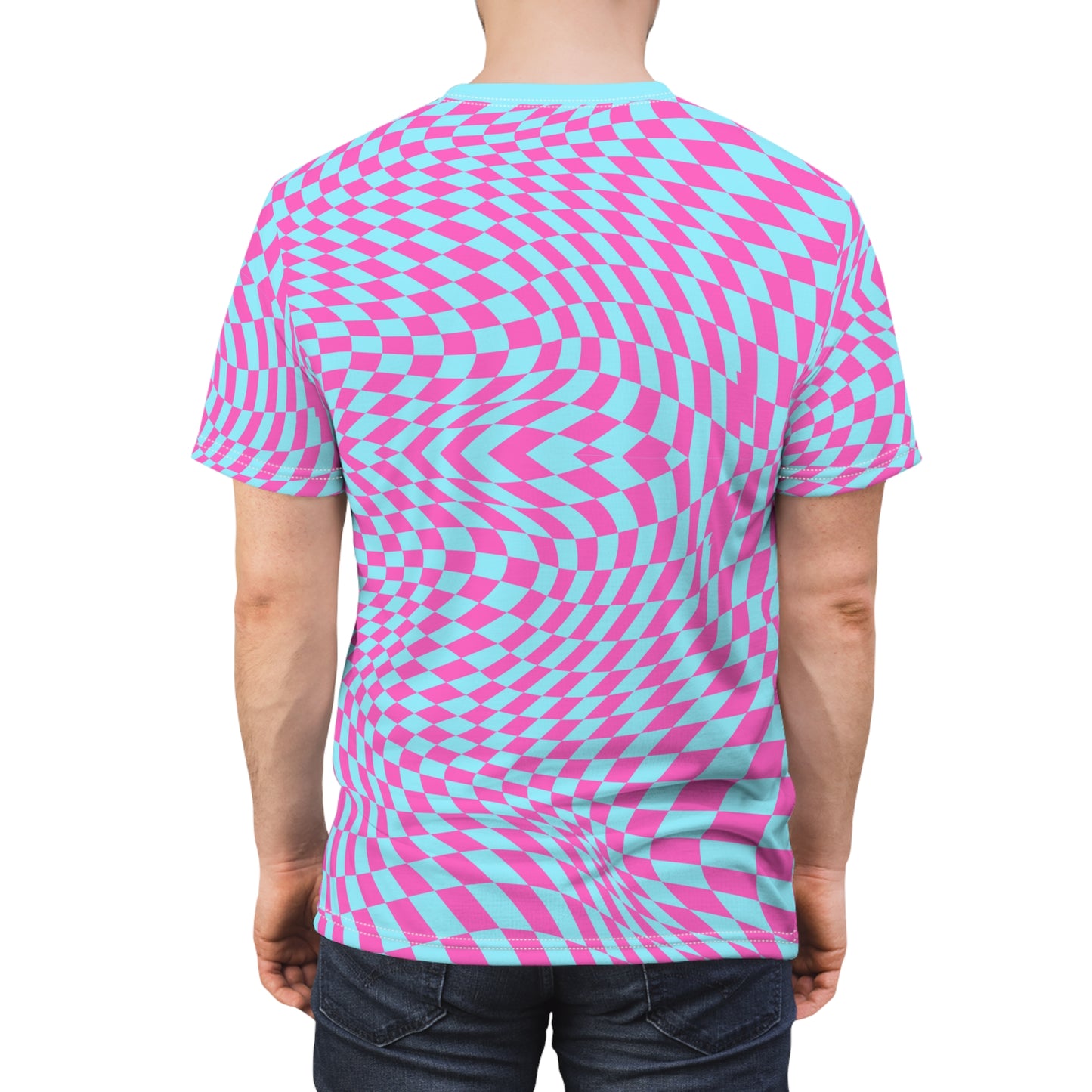 Unisex Cut & Sew Tee (Aqua-Pink Pixels)