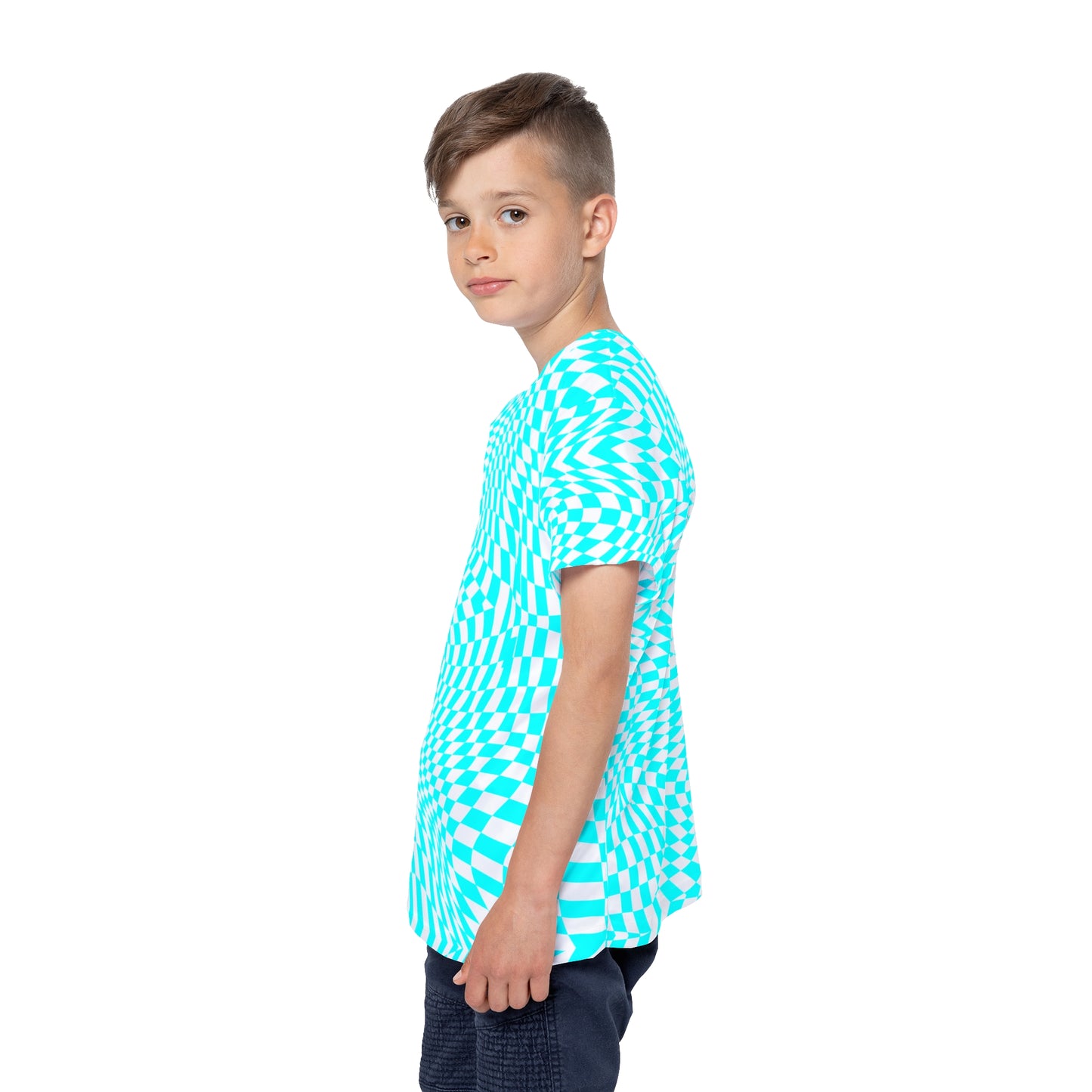 Kids Sports Jersey (Cyan Pixels)