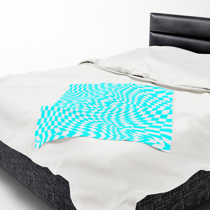 Velveteen Plush Blanket (Turquoise pixels)