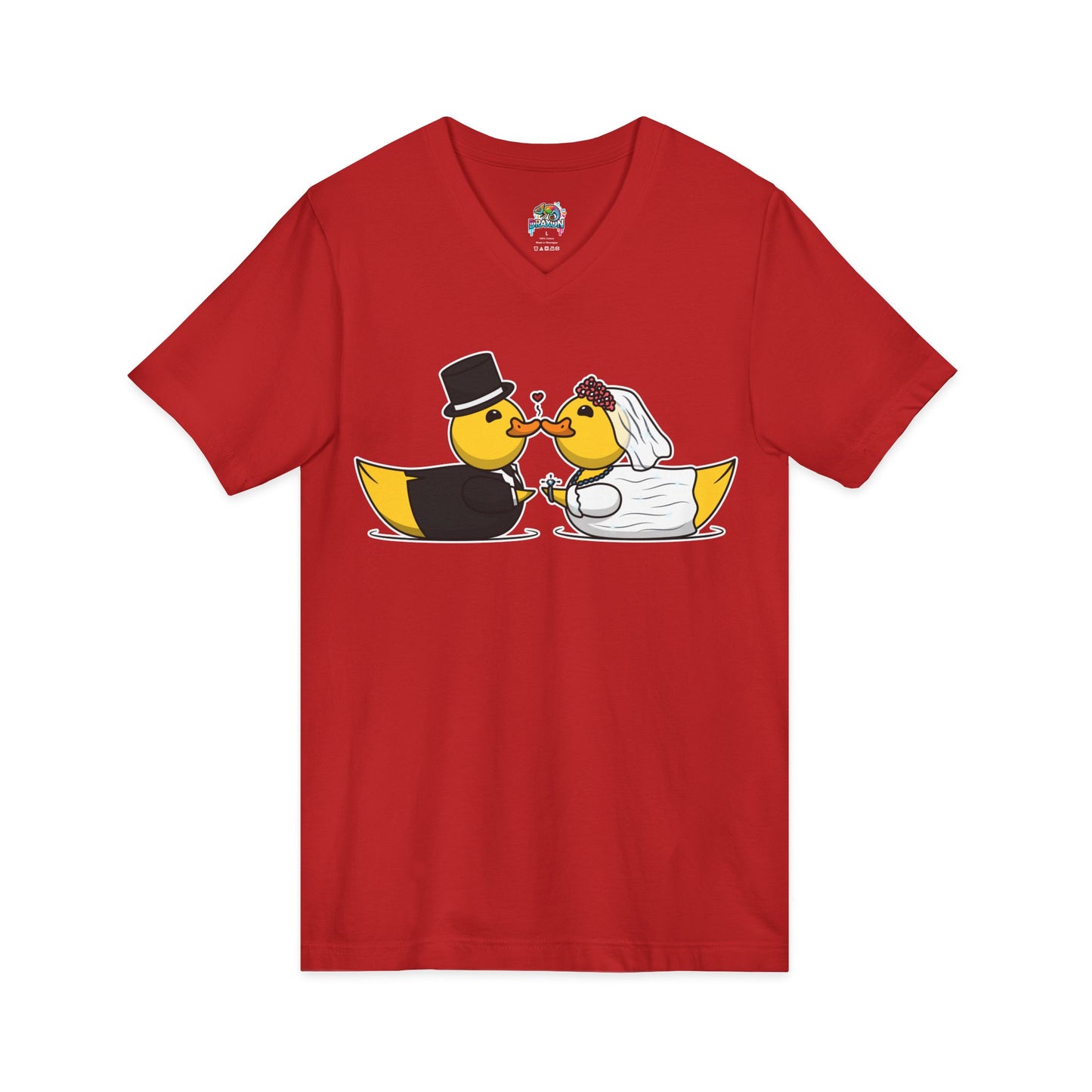 V-Neck Tee — Cute Bride & Groom Duck Couple Shirt (Wedding Ducks)