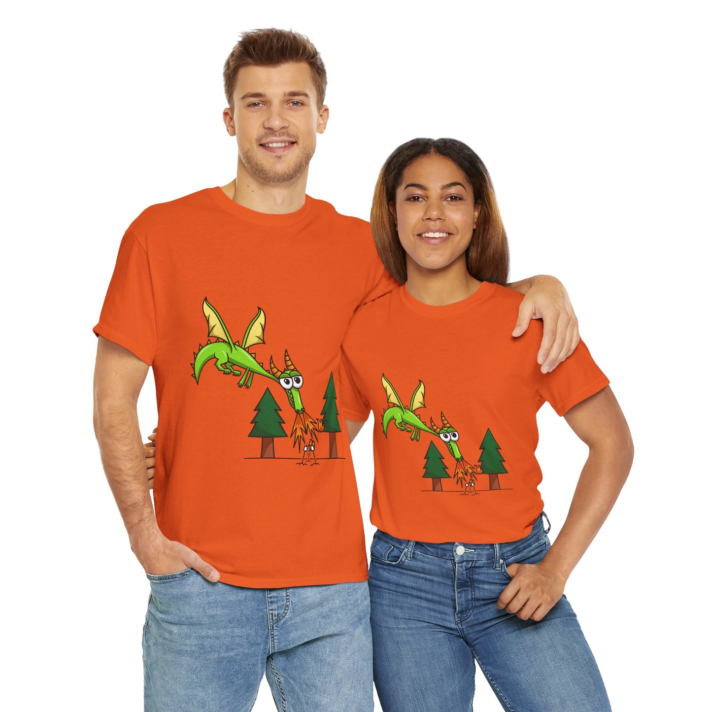 Unisex Heavy Cotton Tee (Flaming Dragon)