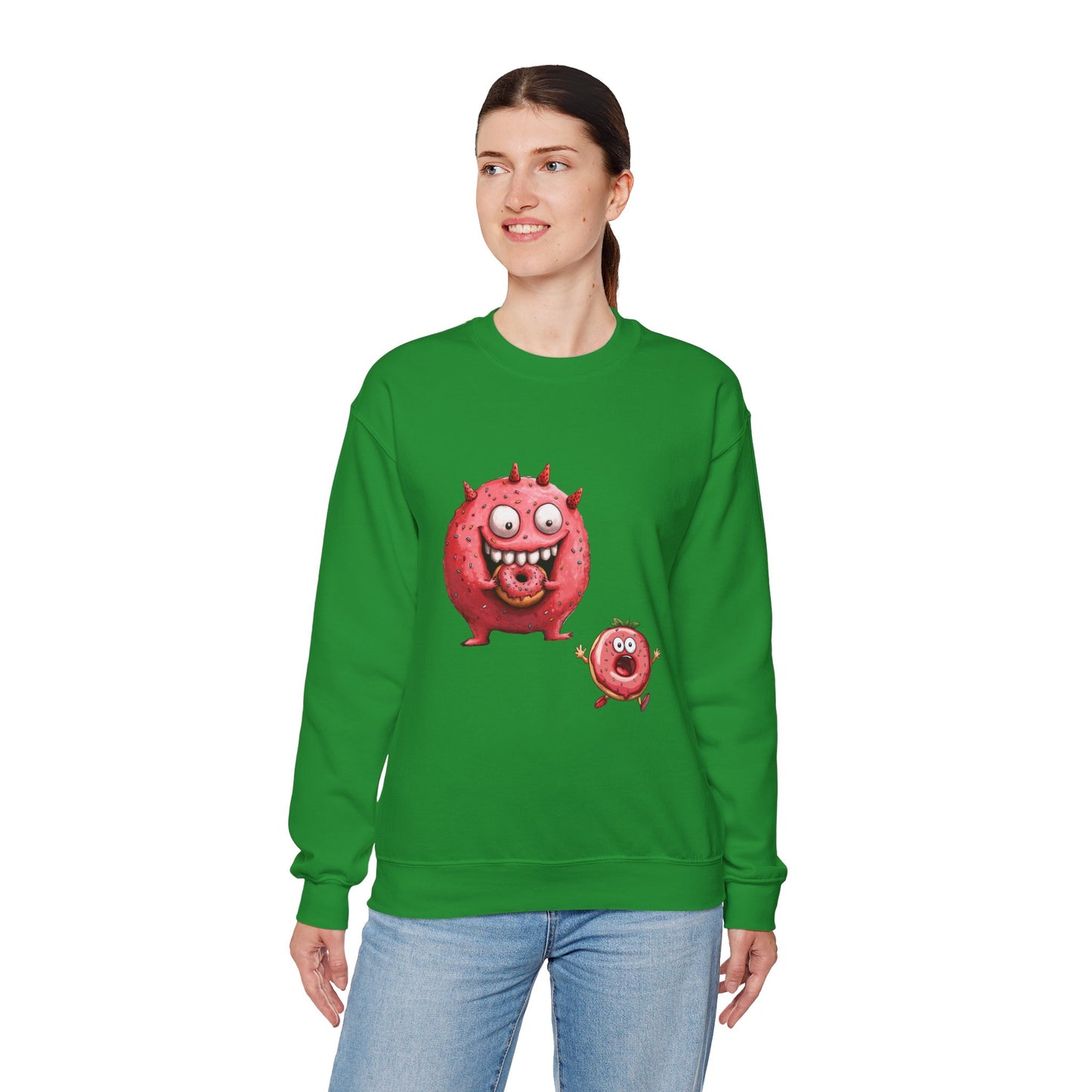 Unisex Heavy Blend™ Crewneck Sweatshirt (Donut Monster eating Donut)