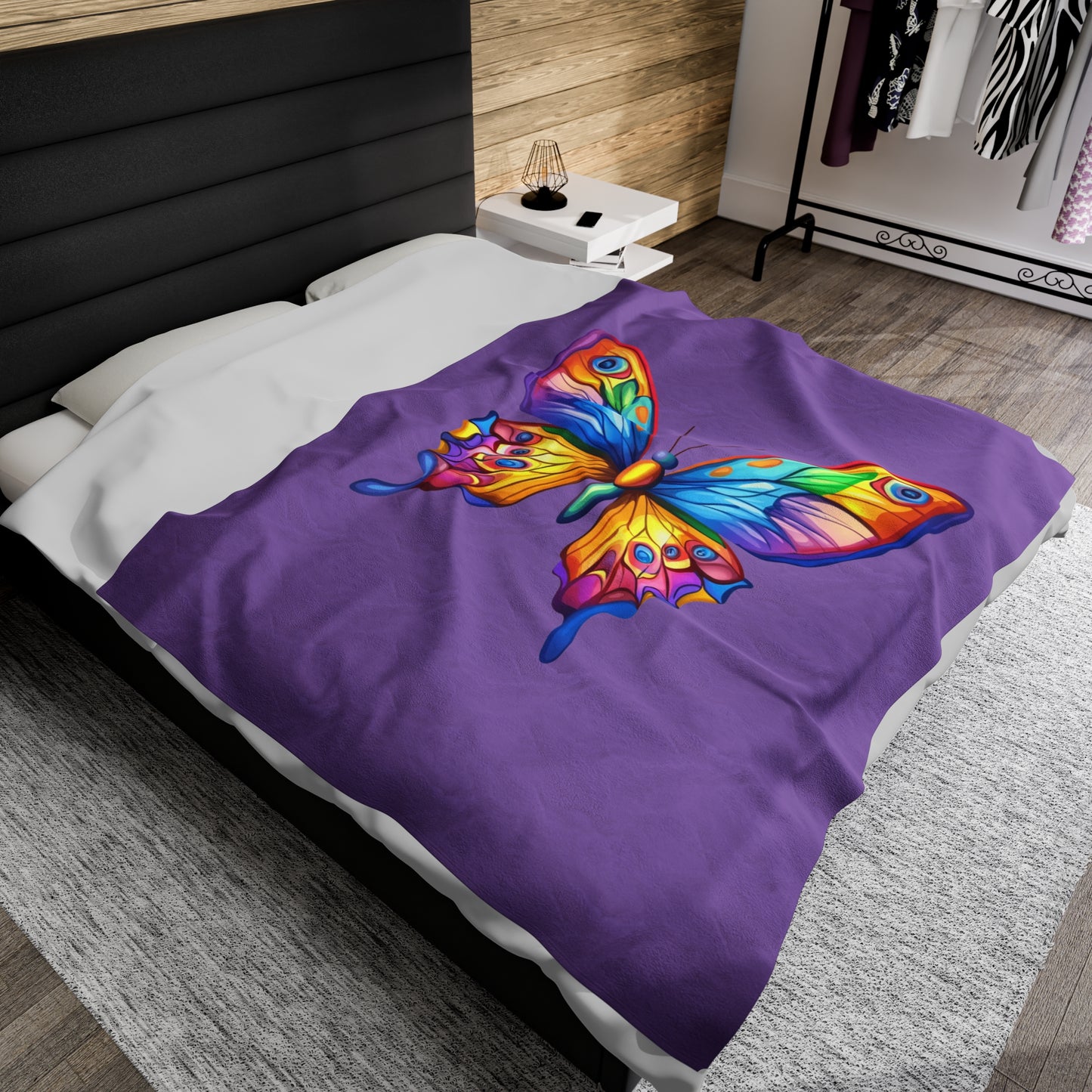 Velveteen Plush Blanket (Colorful Butterfly)