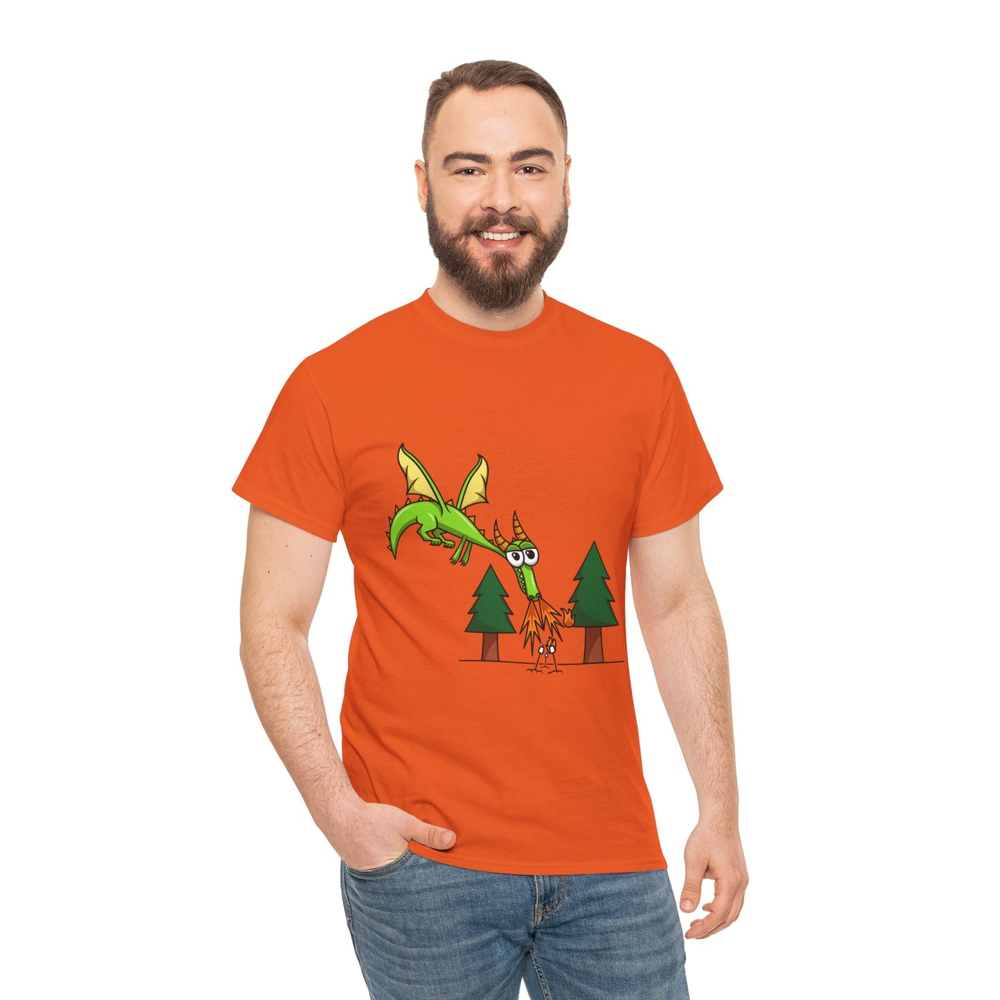 Unisex Heavy Cotton Tee (Flaming Dragon)