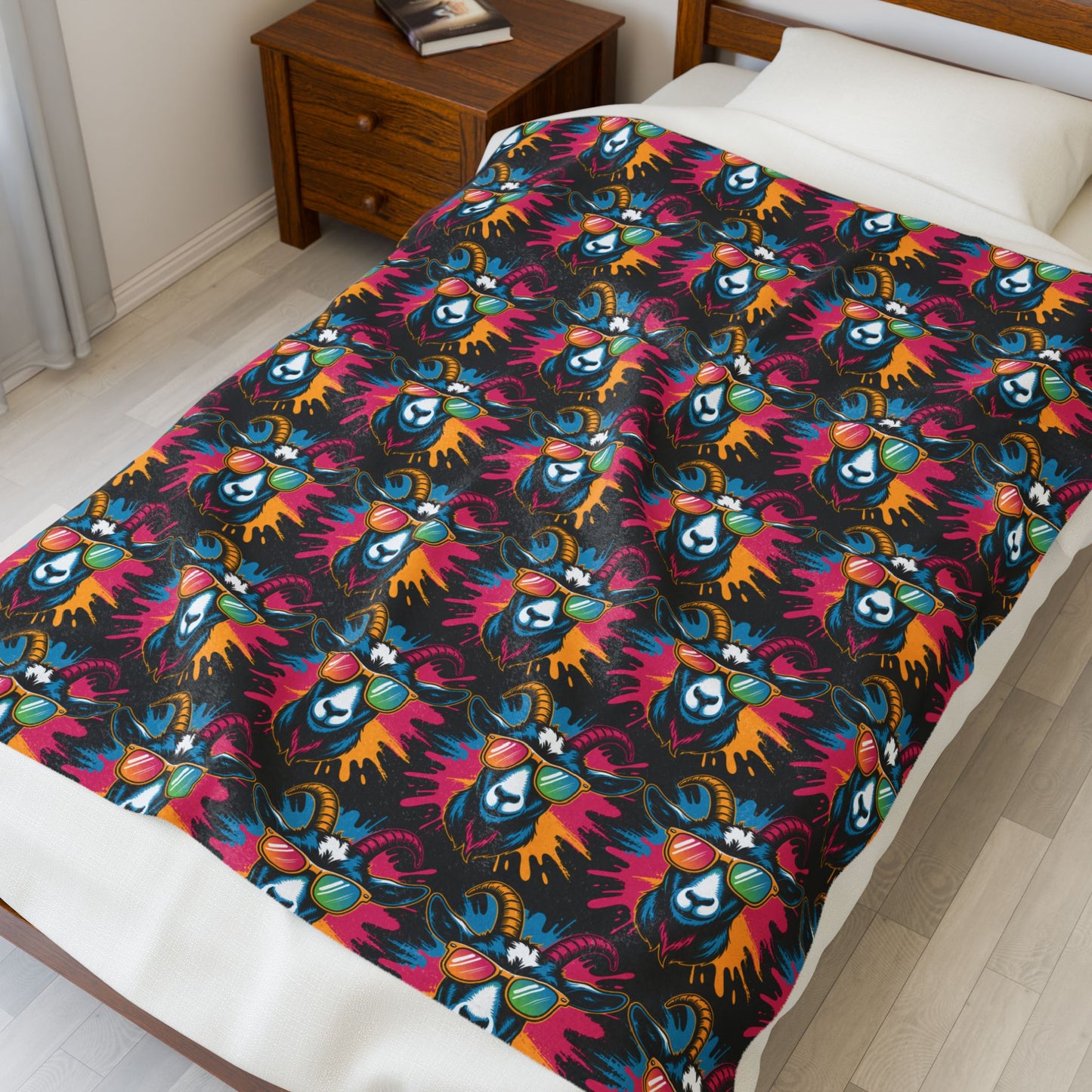 Velveteen Plush Blanket (Colorful Goat)