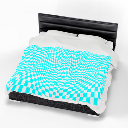 Velveteen Plush Blanket (Turquoise pixels)