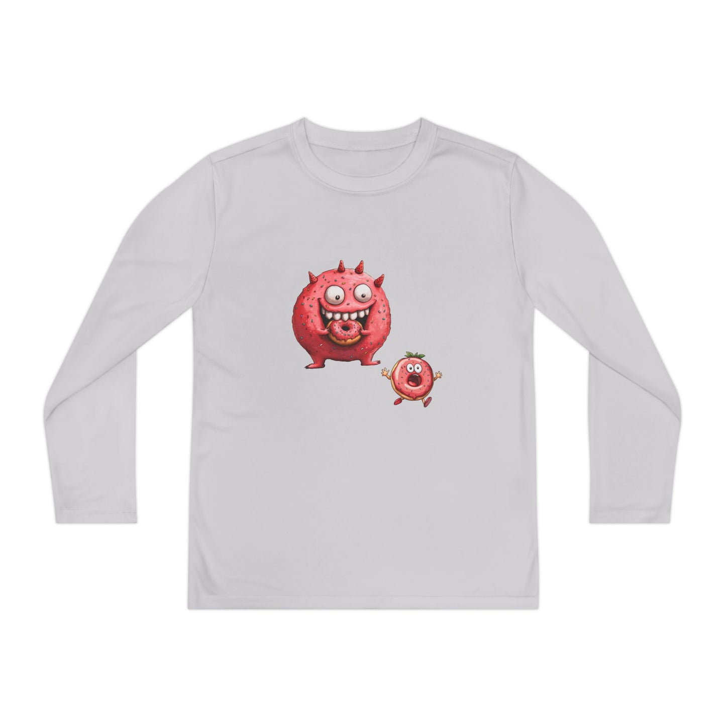 Youth Long Sleeve Competitor Tee (Donut Monster eating Donut)