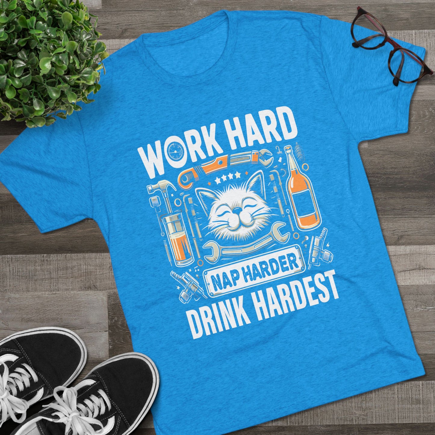 Unisex Tri-Blend Crew Tee (Work, Nap & Drink Hard)