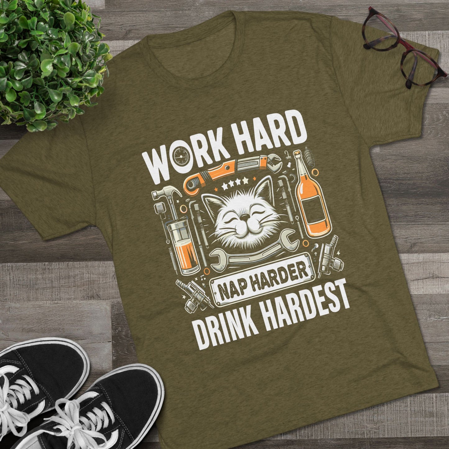 Unisex Tri-Blend Crew Tee (Work, Nap & Drink Hard)