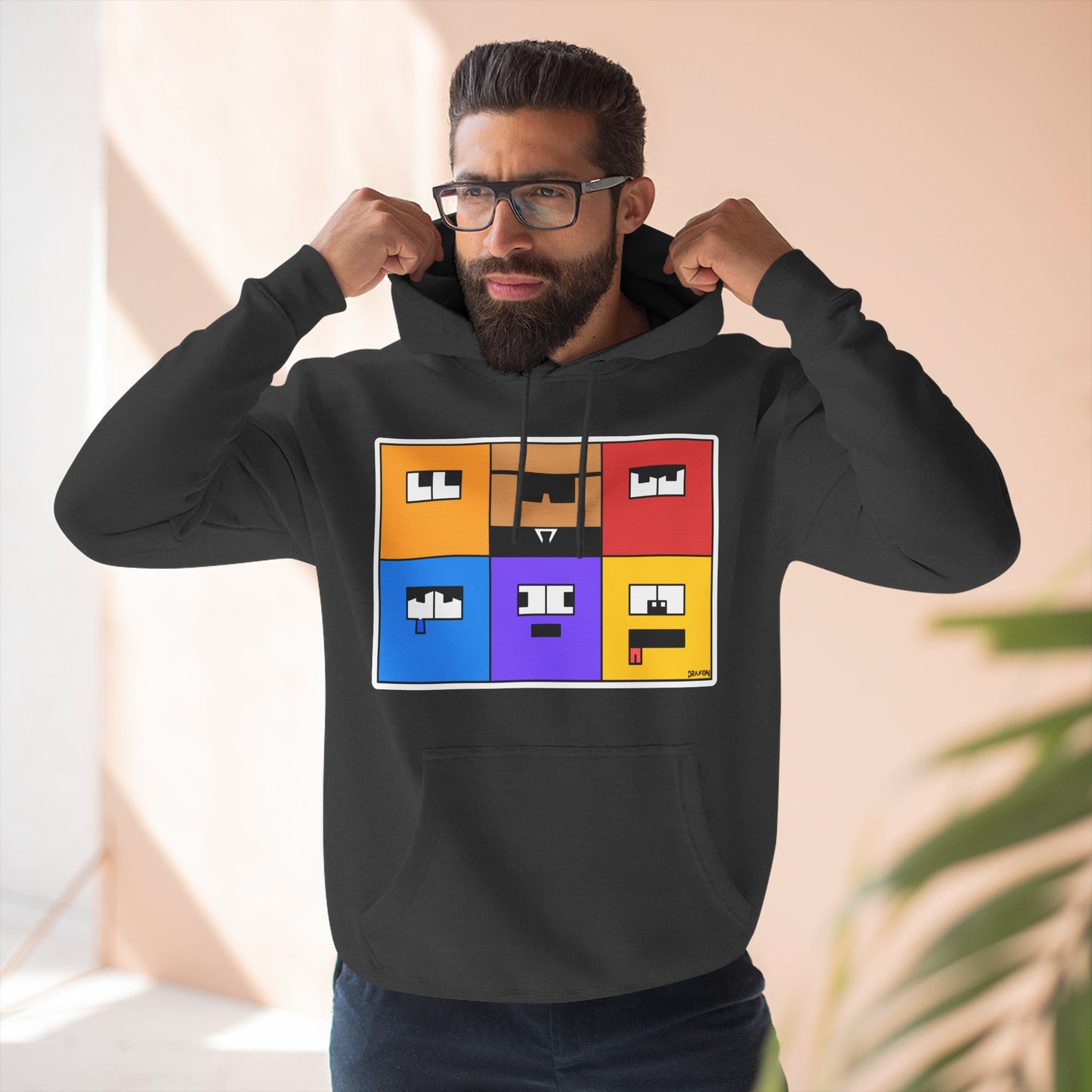 Three-Panel Fleece Hoodie (Emotion Blocks)