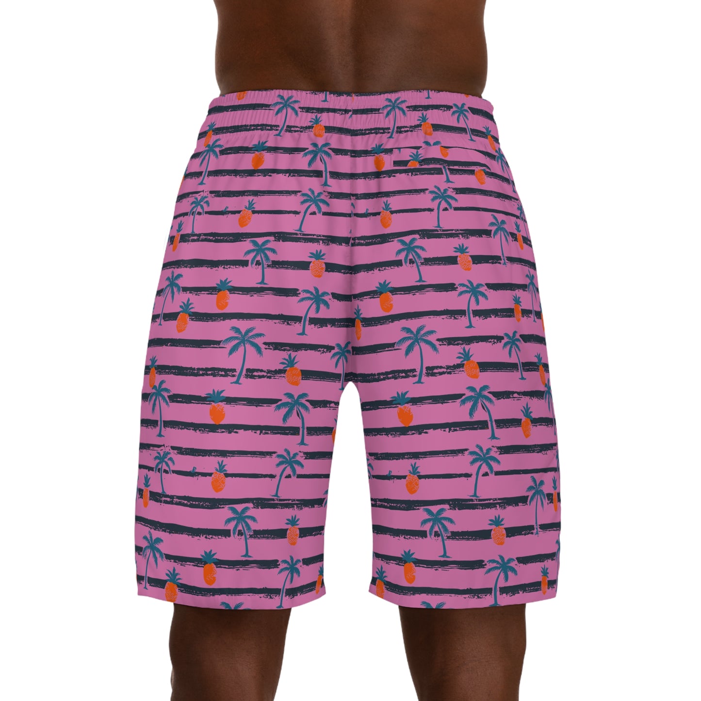 Men's Jogger Shorts - Pink (Pineapple Palm Tree)