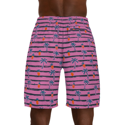 Men's Jogger Shorts - Pink (Pineapple Palm Tree)
