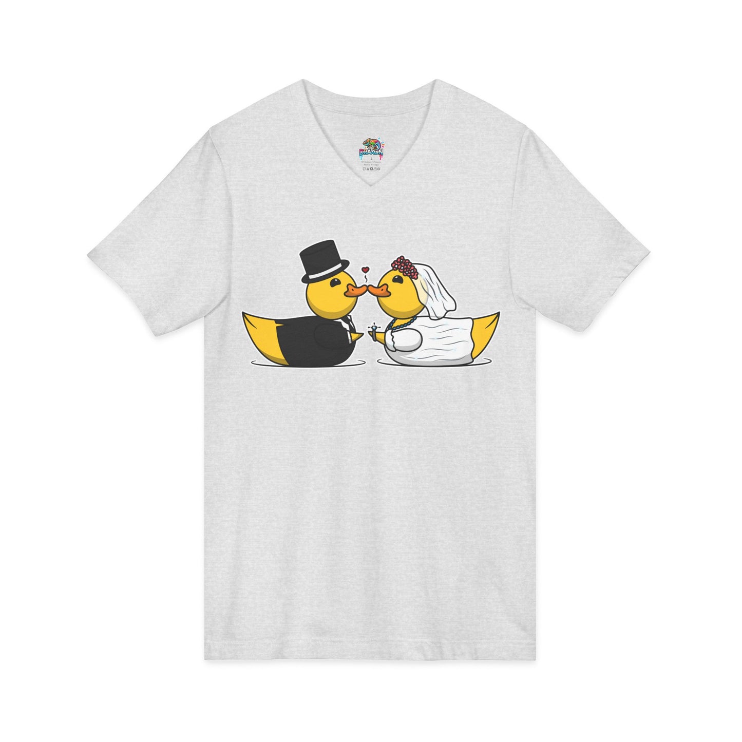 V-Neck Tee — Cute Bride & Groom Duck Couple Shirt (Wedding Ducks)