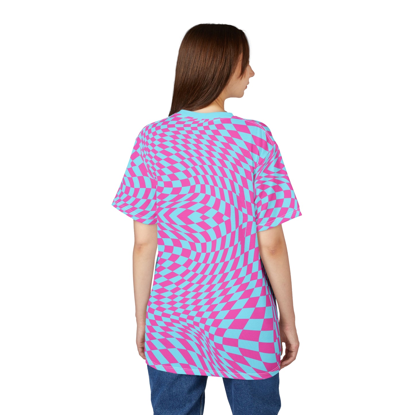 Unisex Cut & Sew Tee (Aqua-Pink Pixels)
