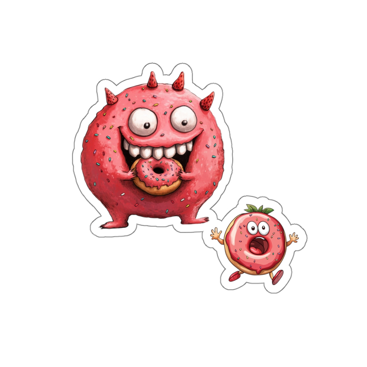 Die-Cut Stickers | Vibrant Art for Personalization (Donut Monster eating Donut)