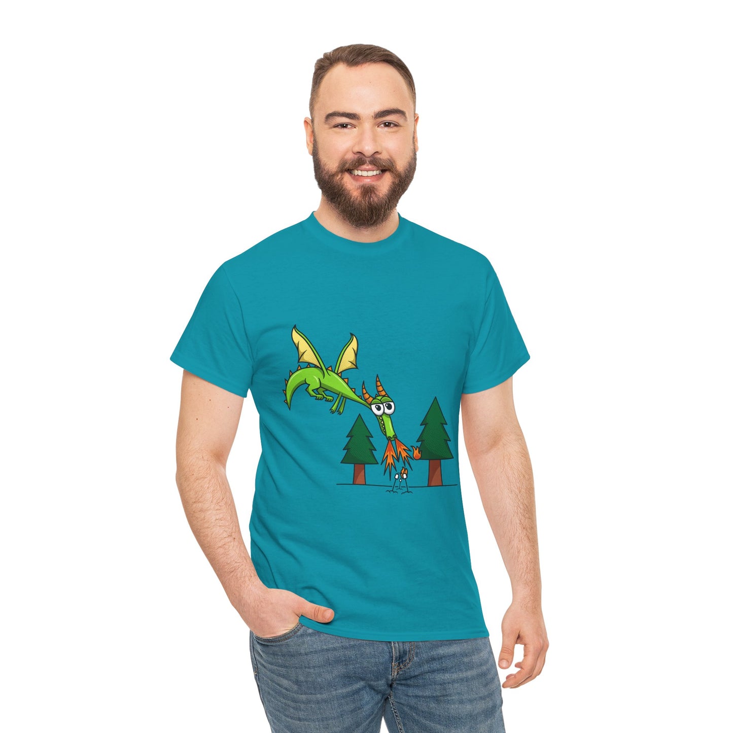 Unisex Heavy Cotton Tee (Flaming Dragon)