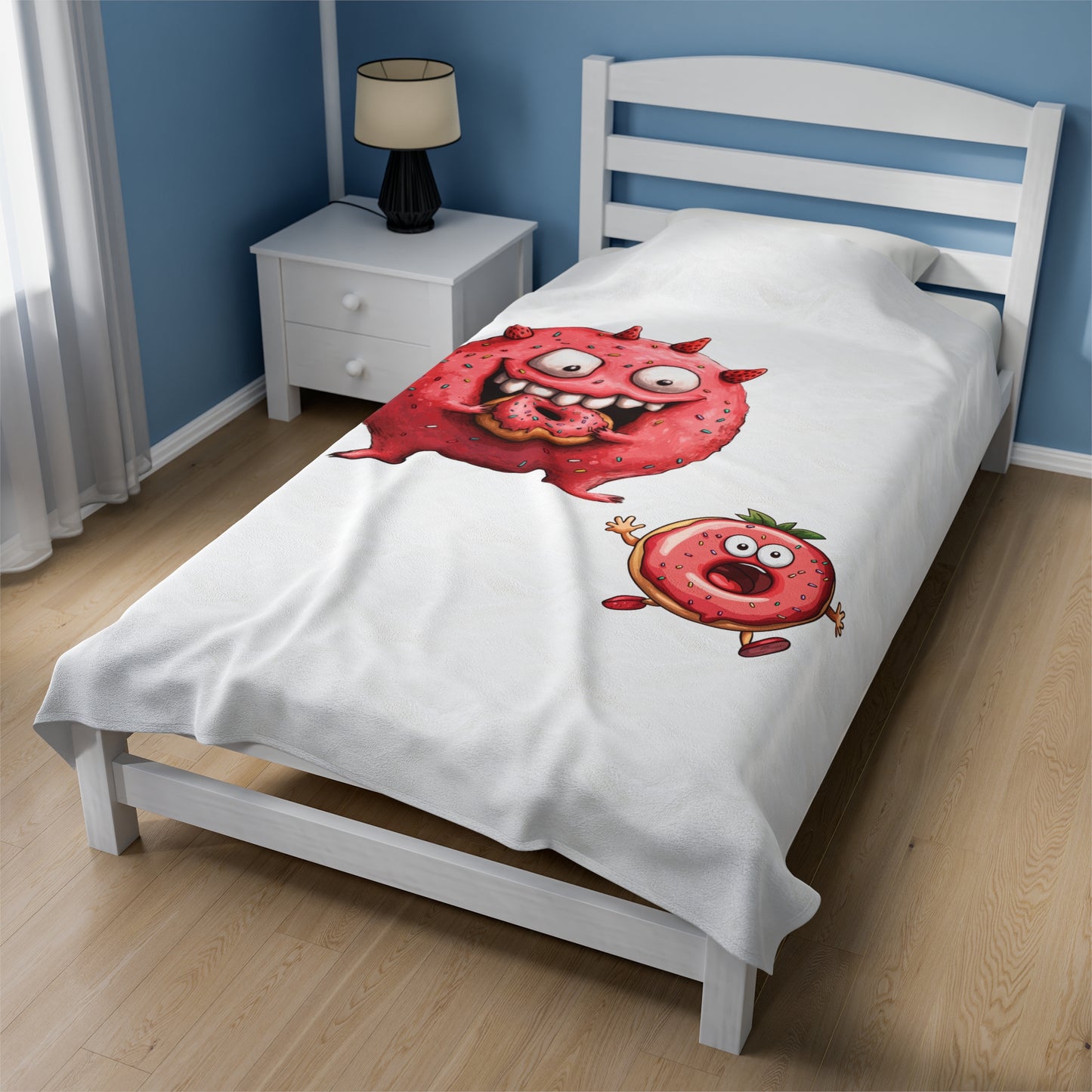 Velveteen Plush Blanket (Donut Monster eating Donut)